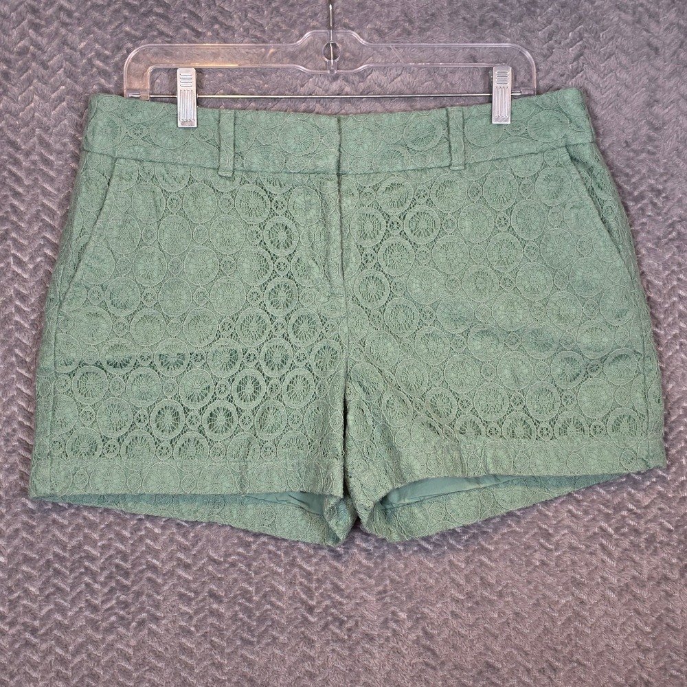 LOFT Outlet Womens Sage Green Lace Crochet Shorts Size 8 Mid Rise Cotton Blend‎